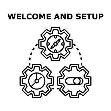 Welcome onboarding and system setup configuration process Illustrazione stock