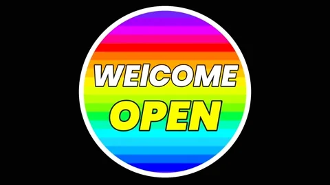 WELCOME OPEN With running light. Black screen background Stock Footage 199899097