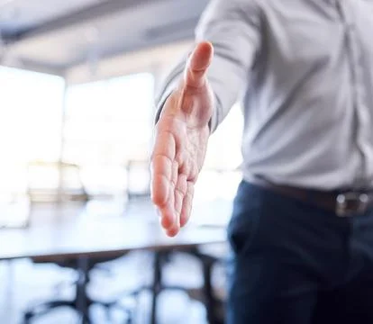 Welcome, opportunity and business man with a handshake in office for recruitment Stock Photos