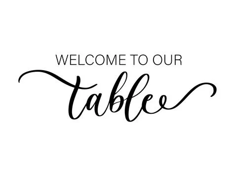 Welcome to Our Table Decorative Cursive Typography Illustration Stock Illustration
