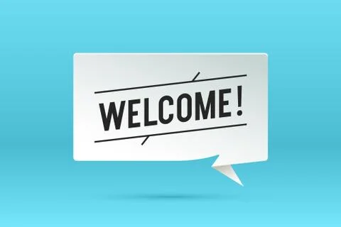 Welcome. Paper bubble cloud talk Stock Illustration