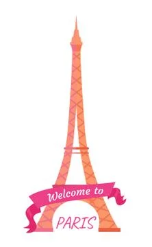 Welcome to Paris Eiffel Tower Decorated by Ribbon 스톡 일러스트