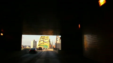 Welcome to Pittsburgh Exit Fort Pitt Tunnel Stock Footage