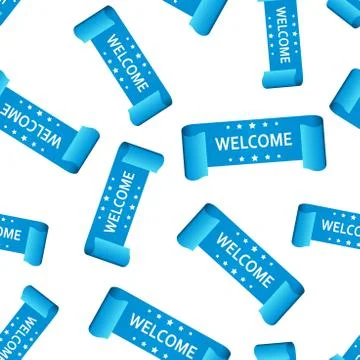 Welcome ribbon seamless pattern background. Business flat vector illustration Stock Illustration