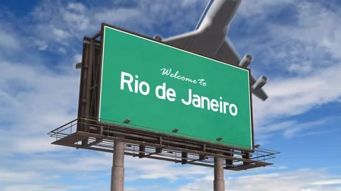 Welcome To Rio De Janeiro Road Sign. Airplane Landing Rio De Janeiro Brazil. Stock Footage 293778600