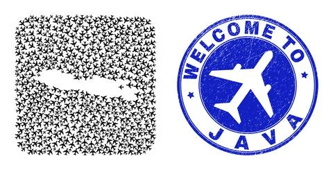 Welcome Rubber Seal and Java Island Map Airline Inverted Mosaic Stockillustratie