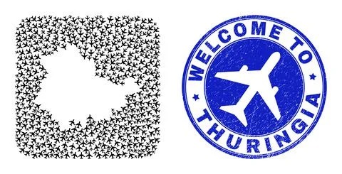 Welcome Scratched Stamp and Thuringia Land Map Jorney Inverted Mosaic Illustrazione stock