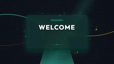 Welcome screen in a digital setting with animated graphics Stock Footage 344634296
