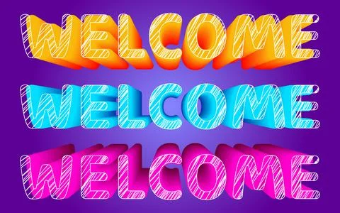 Welcome scribble letter festive isometric flat Stock Illustration