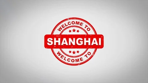 Welcome to SHANGHAI Signed Stamping Text Wooden Stamp Animation Stock Footage 90387312