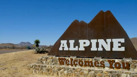 Welcome sign in Alpine, Texas in the shape of Mountains Stock Footage 171894466