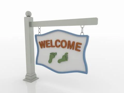 Welcome Signboard on Post with Chains on White Background Stock Illustration