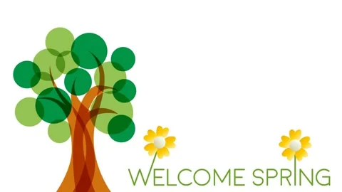 Welcome spring, abstract animated tree with text and flowers Stock Footage 235136852