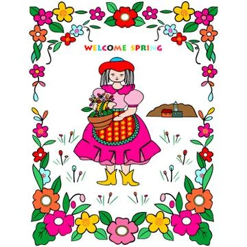 Welcome spring greeting card Stock Illustration