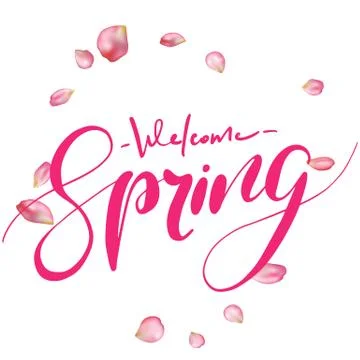 Welcome spring handwriting lettering design. Stock Illustration