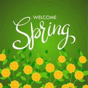 Welcome Spring words on flowers background Stock Illustration