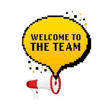 Welcome to the team megaphone for banner design. Pixel style.Vector stock 스톡 일러스트