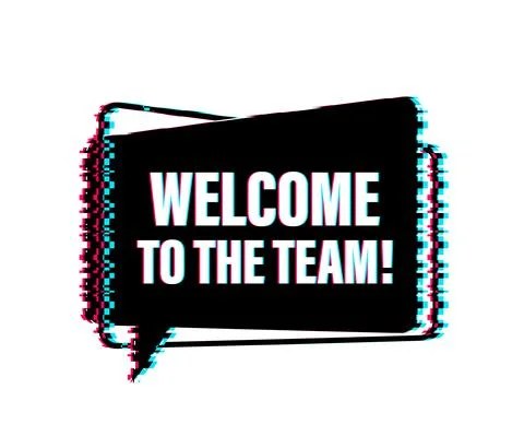 Welcome to the team written on speech bubble. Advertising sign. Glitch icon Illustrazione stock