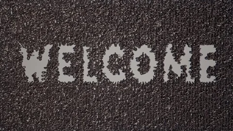 Welcome text animation with clear text in the middle of iron and steel chain Stock Footage 274722719