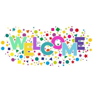 Welcome Text Multi Color  Rectangles Circles Stars Polygons Shapes Background Stock Illustration