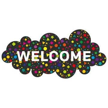 Welcome Text Multi Color Rectangles Circles Stars Stock Illustration