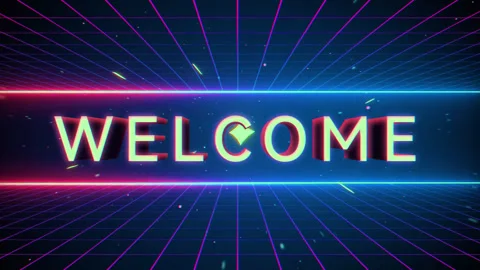Welcome Text Retro Synthwave Neon Grid 3D Explosive Intro Animation Stock-Footage 340395826