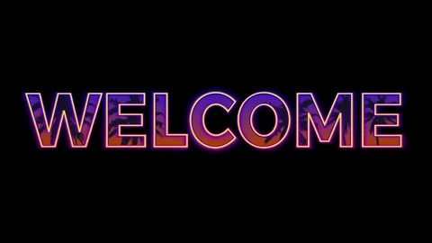 Welcome text title on black background. Stylized font in vaporwave abstract  Stock Footage 258620091