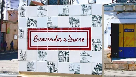 The welcome wall in Sucre in Bolivia Stock Footage 79734479