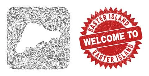 Welcome Watermark Seal and Easter Island Map Navigation Stencil Mosaic イラスト素材