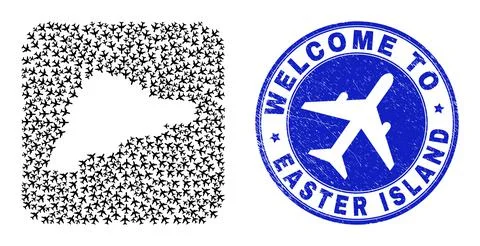 Welcome Watermark Stamp and Easter Island Map Airways Subtracted Mosaic Illustrazione stock