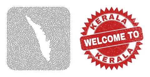 Welcome Watermark Stamp Seal and Kerala State Map Pointing Stencil Mosaic Illustrazione stock