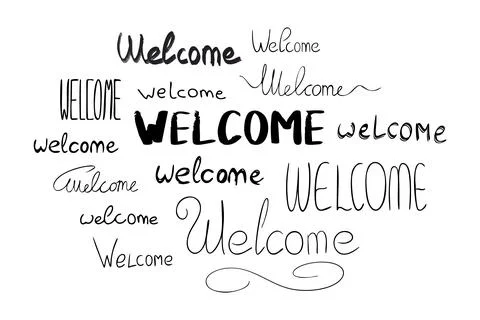 Welcome Word cloud. Composition creative decorative Lettering. Set of text for Stock Illustration