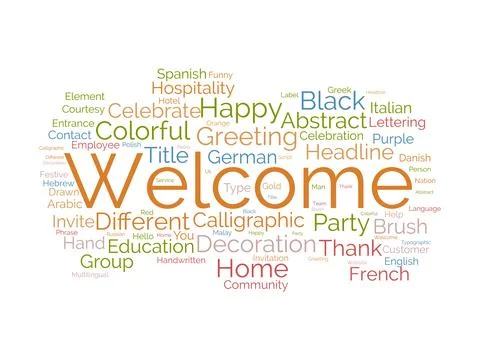 Welcome wordcloud template. Greeting concept vector background. Stock Illustration
