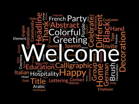 Welcome wordcloud template. Greeting concept vector background. Stock Illustration