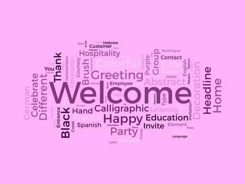 Welcome wordcloud template. Greeting concept vector background. Illustrazione stock