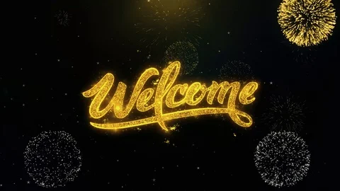 Welcome Written Gold Particles Exploding Fireworks Display Stock Footage 98913210
