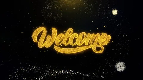 Welcome Written Gold Particles Exploding Fireworks Display Stock Footage 106921229