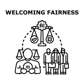 Welcoming fairness with artificial intelligence and equality concepts Illustrazione stock
