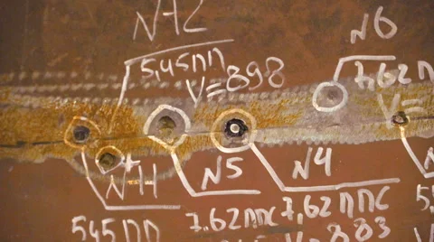 Weld Steel Armored Fired From Different Weapons All Damage Outlined and Signed Stock Footage 68600847