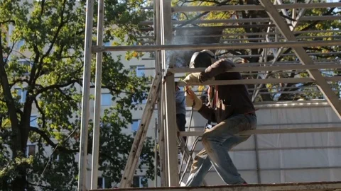 Weld Steel Beam Construction Stock Footage 104300158
