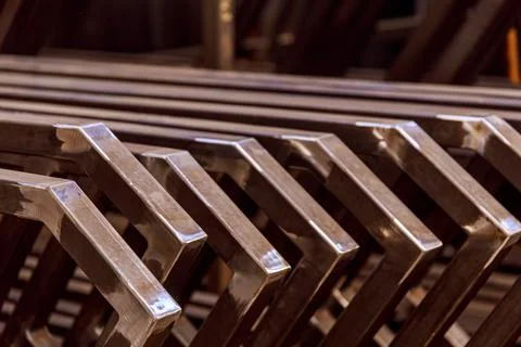Weld. Welding of two Y-shaped profiles. Welding works plant. Stock Photos