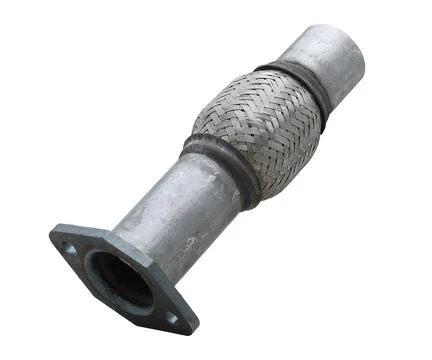 Welded exhaust flex pipe section with woven mesh and straight mounting pipe Stock Photos