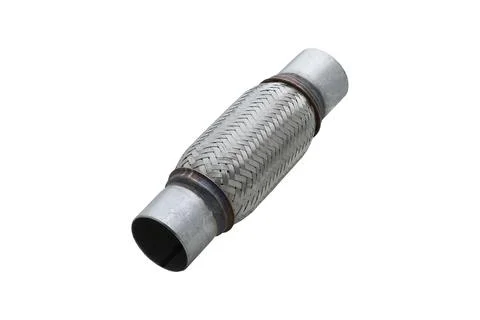 Welded exhaust flex pipe section with woven mesh and straight mounting pipe Stock Photos