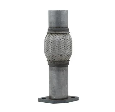 Welded exhaust flex pipe section with woven mesh and straight mounting pipe ends Stock Photos