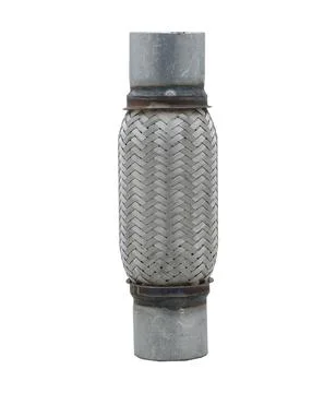 Welded exhaust flex pipe section with woven mesh and straight mounting pipe Stock Photos