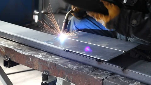 Welder blacksmith man working. With sound Stock-Footage 105682465