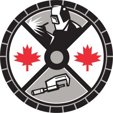 Welder Caliper Maple Leaf Circle Retro 스톡 일러스트
