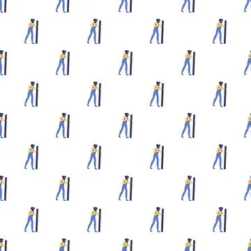Welder characters working seamless pattern Stock Illustration