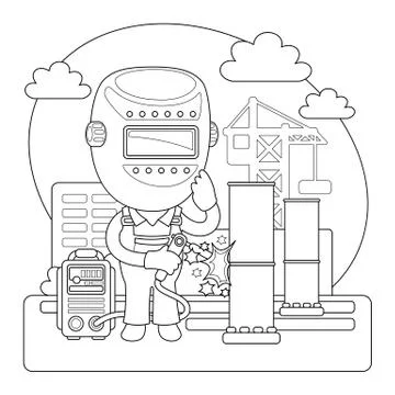 Welder Coloring Page Stock Illustration