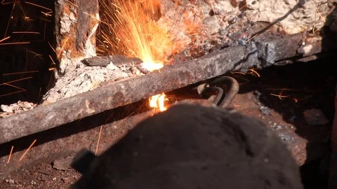 The welder cuts the metal with a welding machine Stock Footage 116874177